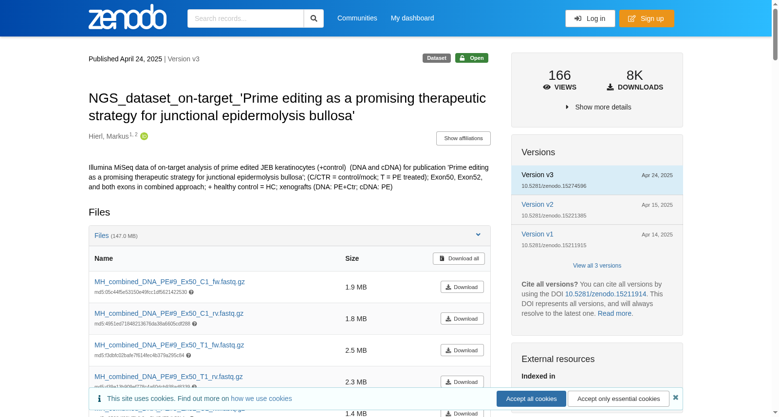 基于Prime编辑技术治疗交界性大疱性表皮松解症的NGS靶向分析数据集