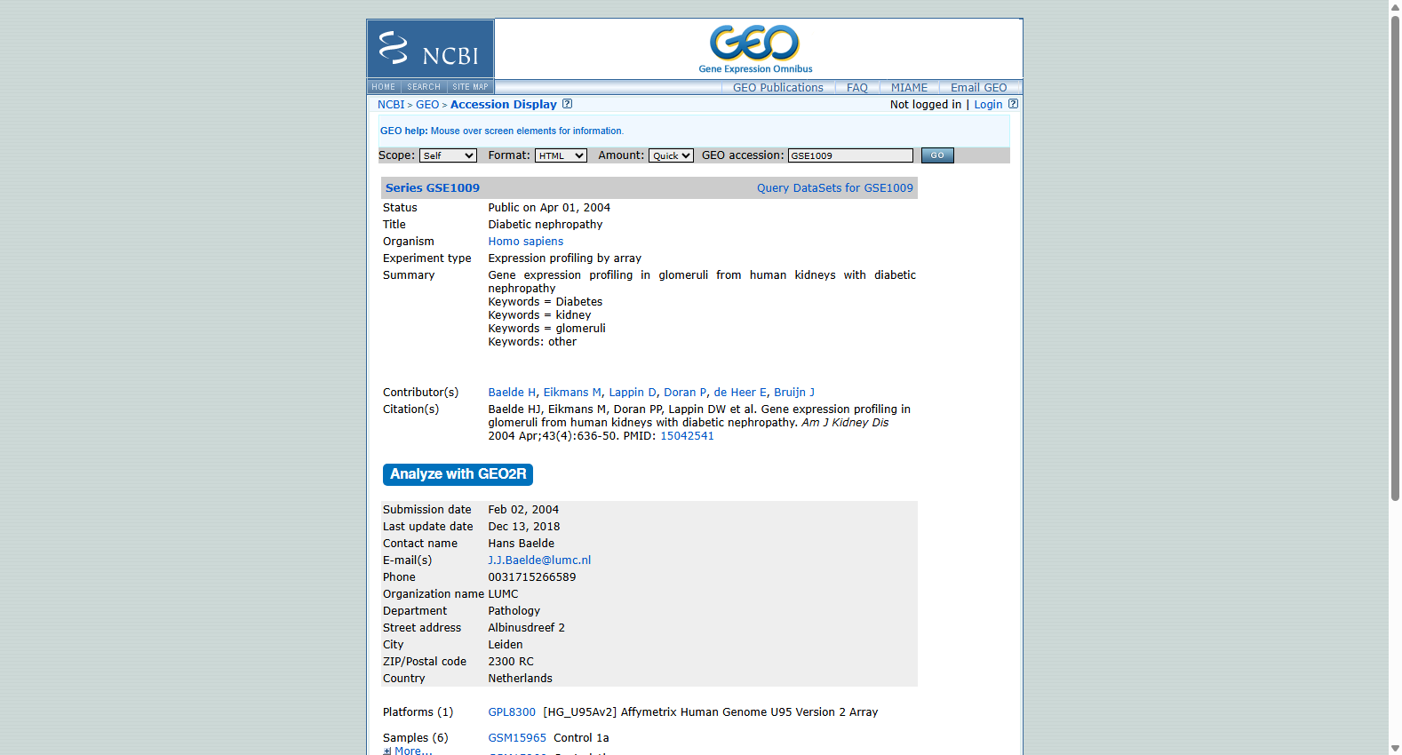 GSE1009糖尿病肾病表达谱
