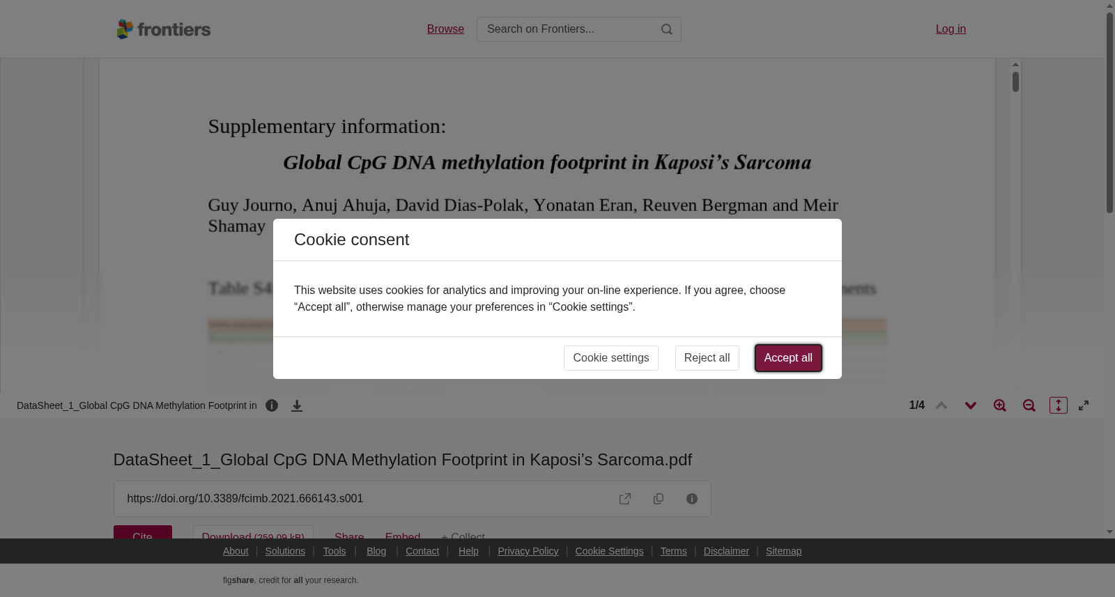 卡波西肉瘤中全球CpG DNA甲基化足迹数据集