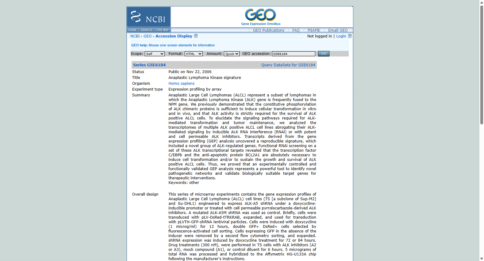 ALK信号特征基因表达数据集