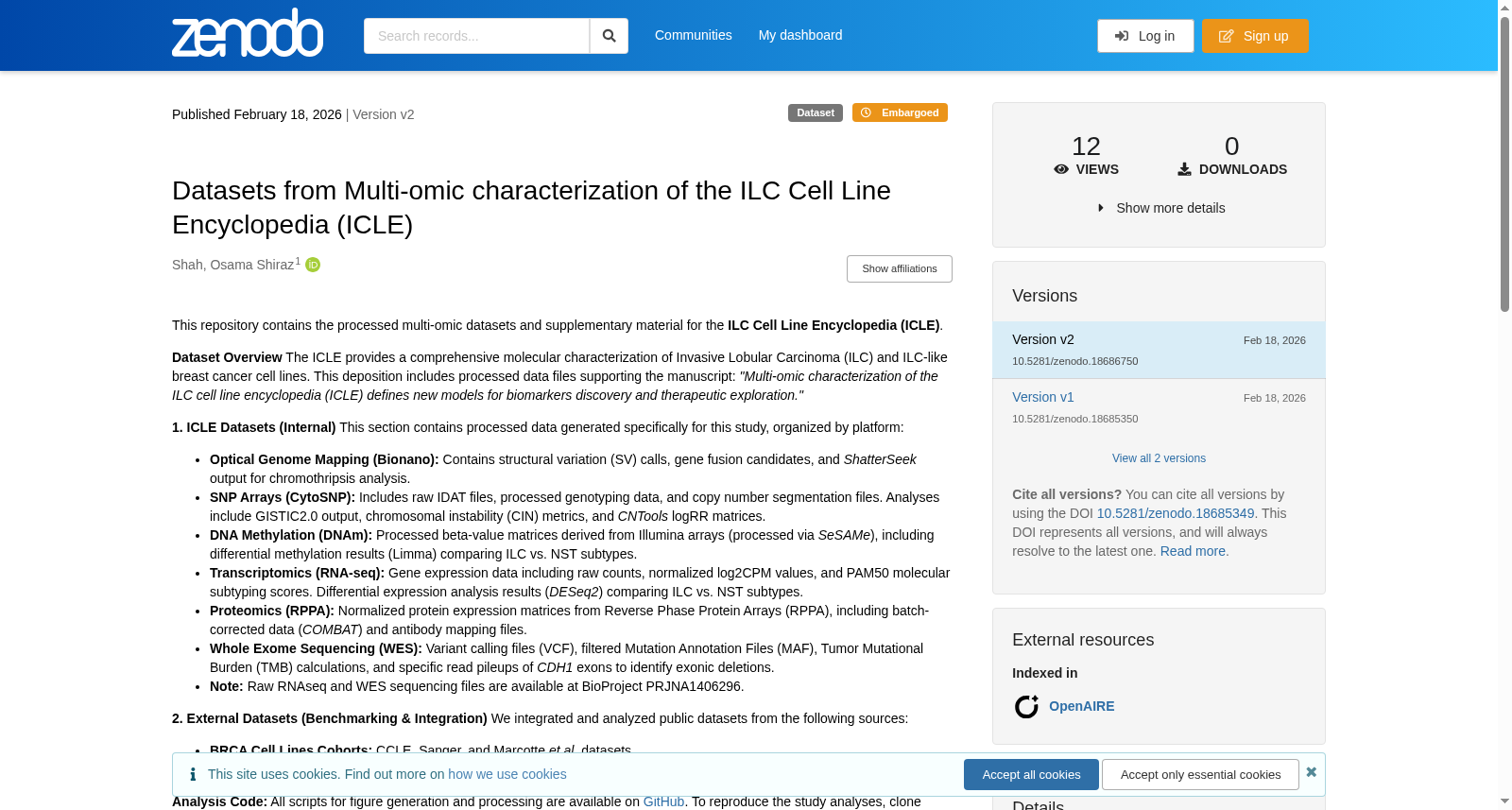 浸润性小叶癌细胞系百科全书（ICLE）多组学数据集