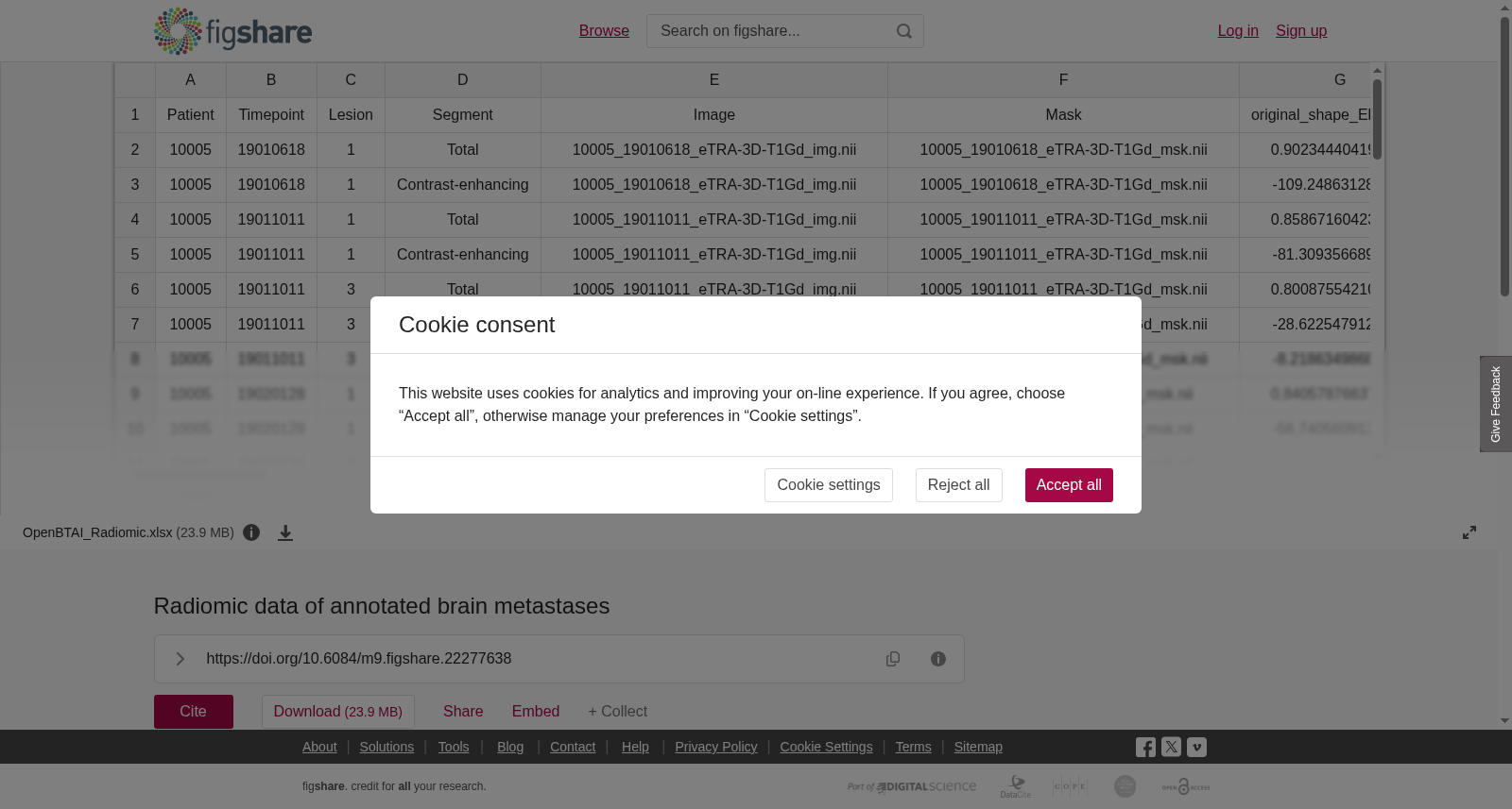 脑转移瘤放射组学数据