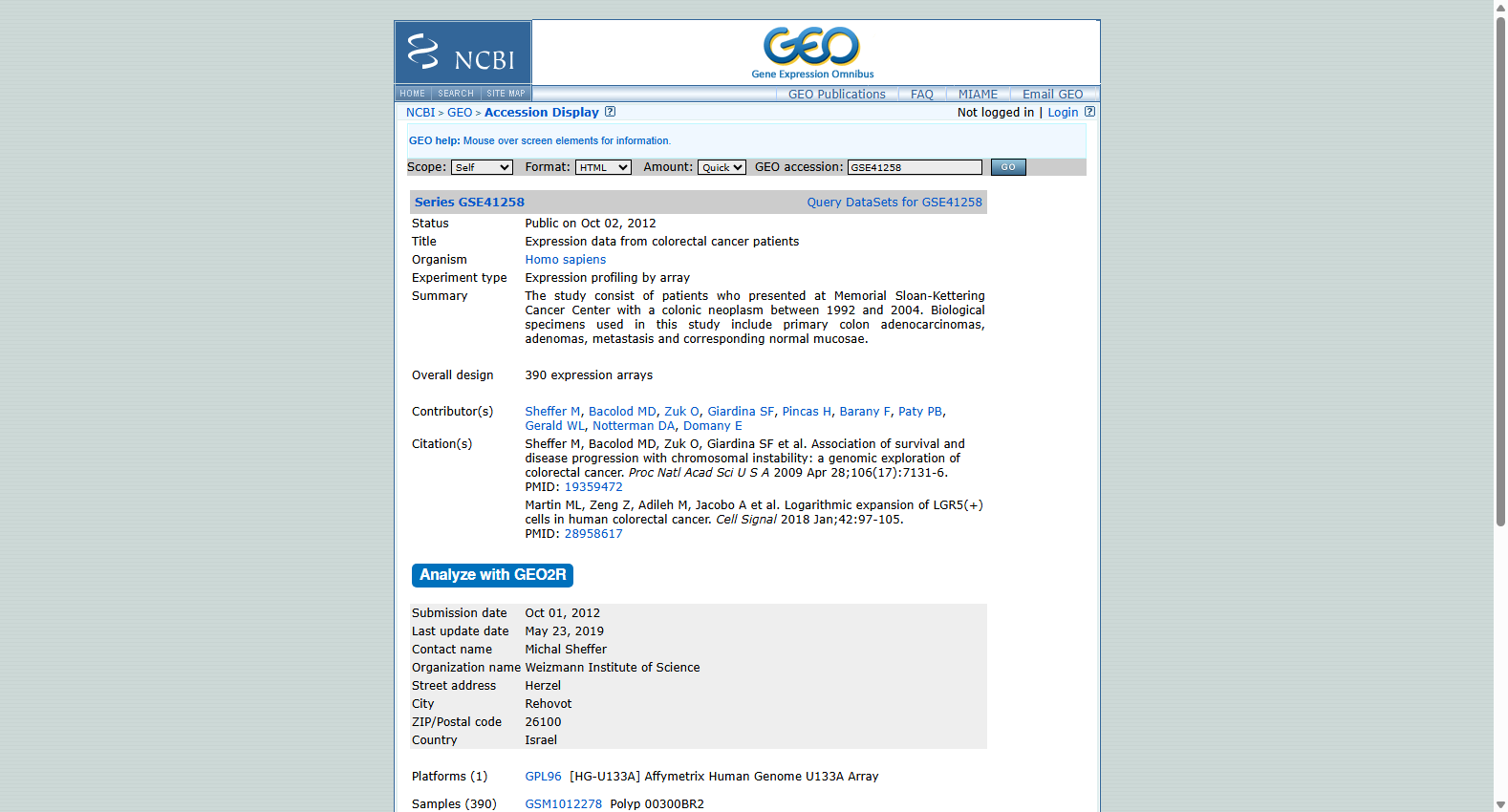 GSE41258结直肠癌表达谱数据集