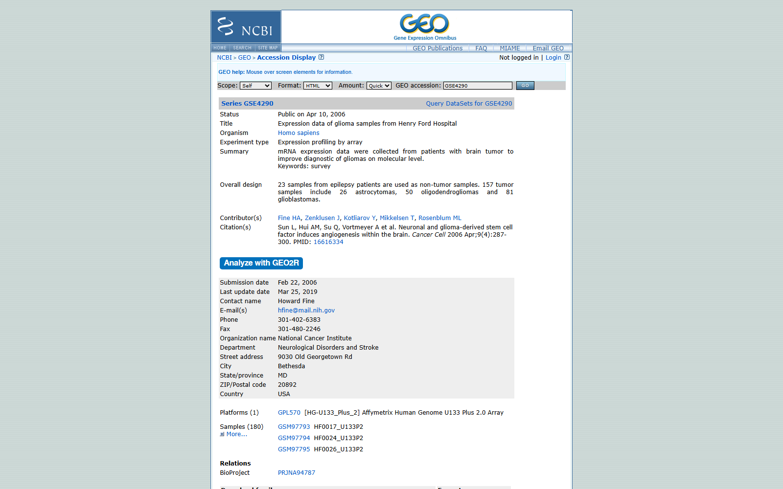 GSE4290胶质瘤表达谱数据集