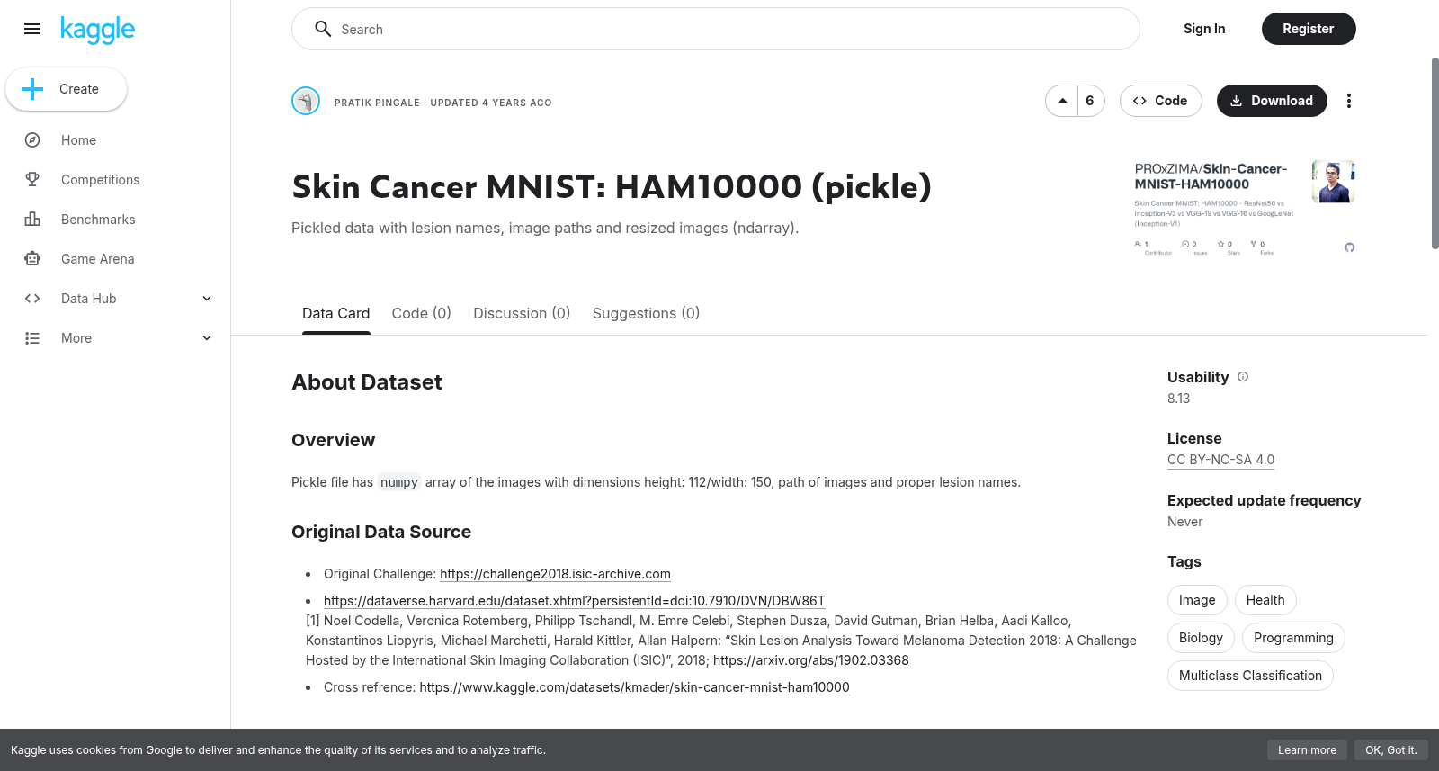 皮肤癌MNIST：HAM10000（pickle格式）