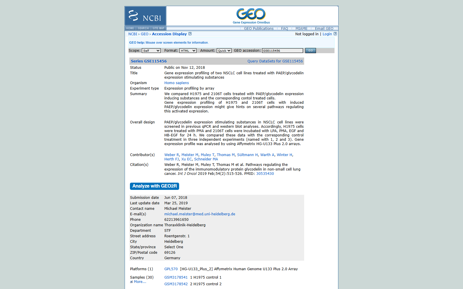 GSE115456:1型多发性内分泌腺瘤病相关支气管类癌的DNA甲基化数据集