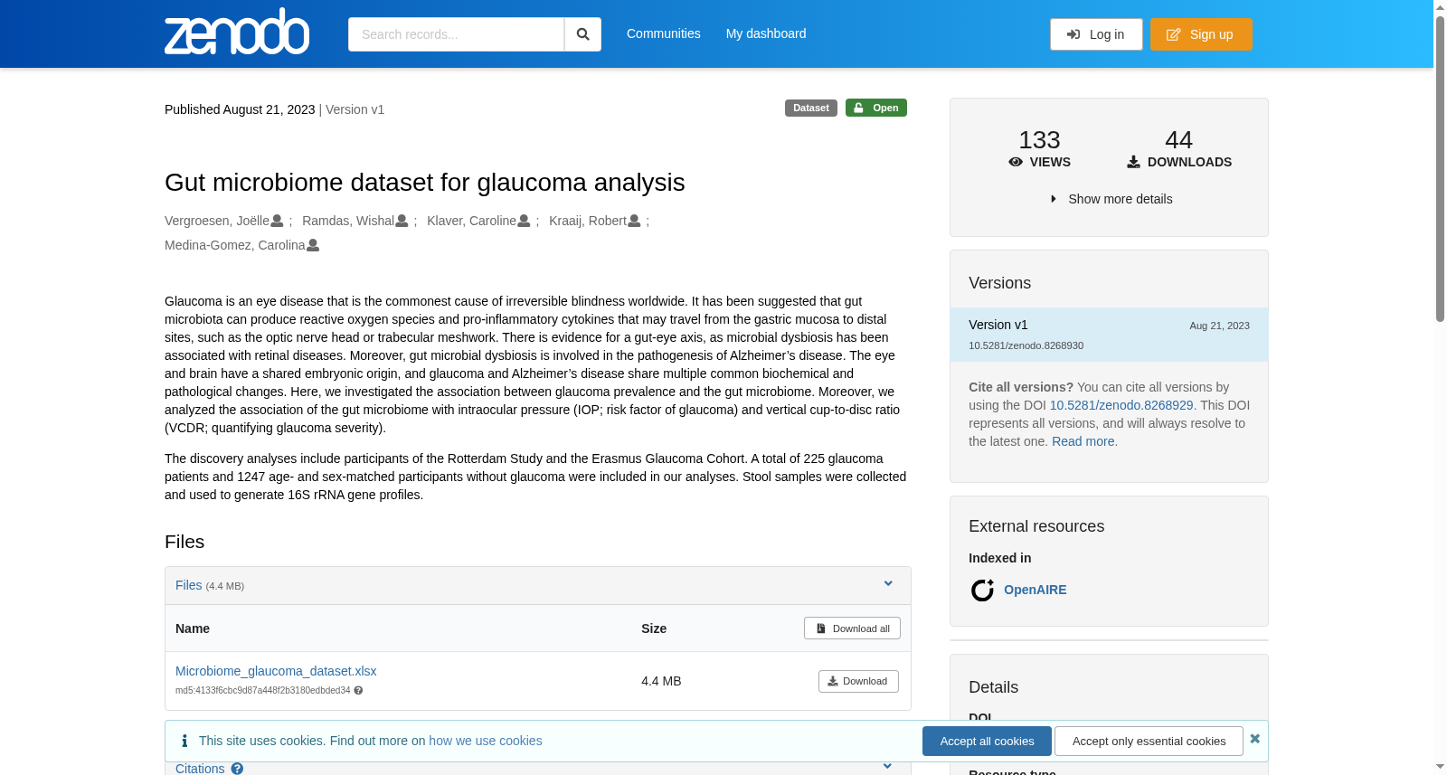 Gut Microbiome Dataset for Glaucoma Analysis